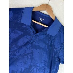 Uniqlo x Meguru Yamaguchi Polo Shirt Mens Large Blue Short Sleeve All Over Print